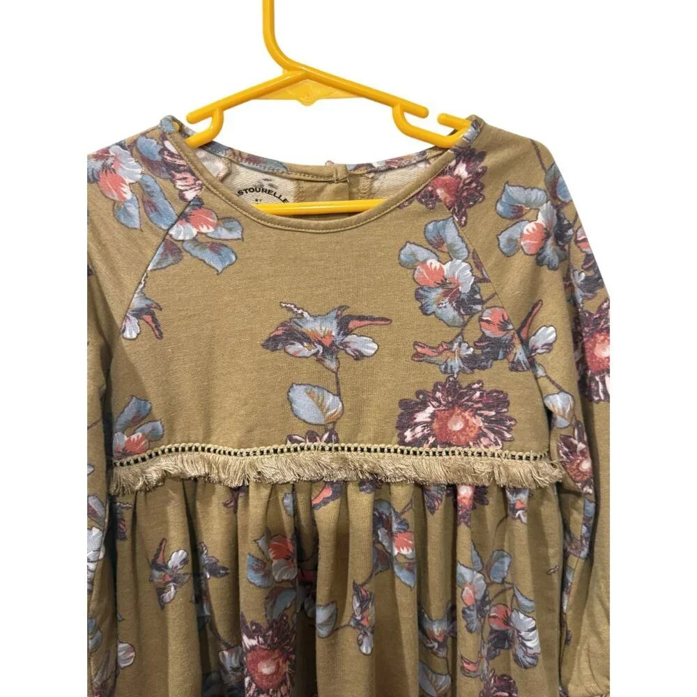 Pastourelle By Pippa & Julie Girls Floral Olive Long Sleeve Dress Size 6